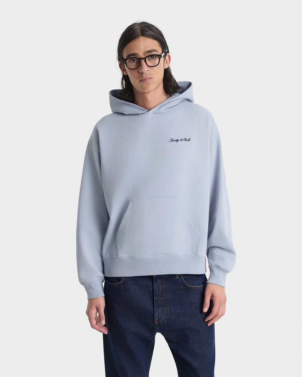 Signature Logo Embroidered Hoodie - Faded Blue/Navy
