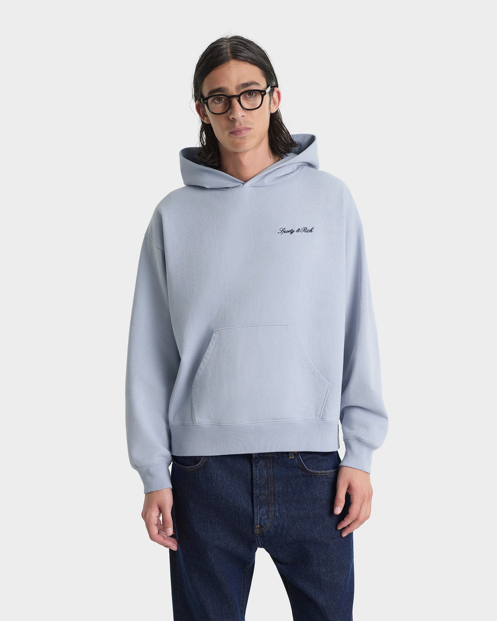 Signature Logo Embroidered Hoodie - Faded Blue/Navy