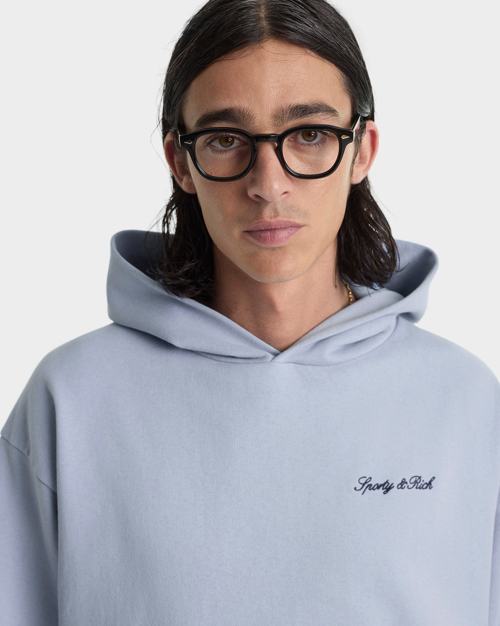 Signature Logo Embroidered Hoodie - Faded Blue/Navy