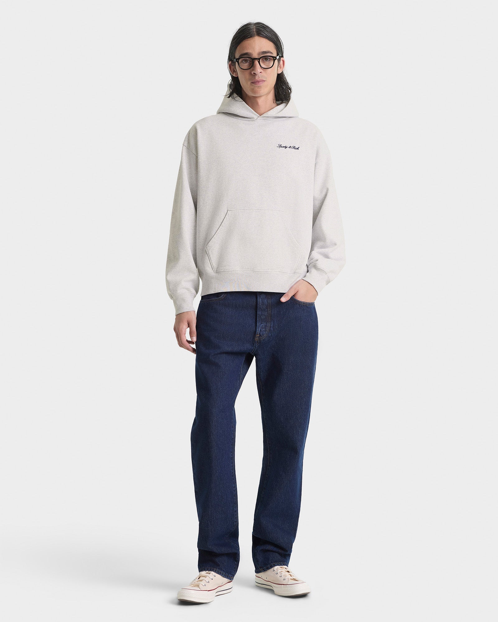 Signature Logo Embroidered Hoodie - Heather Gray/Navy