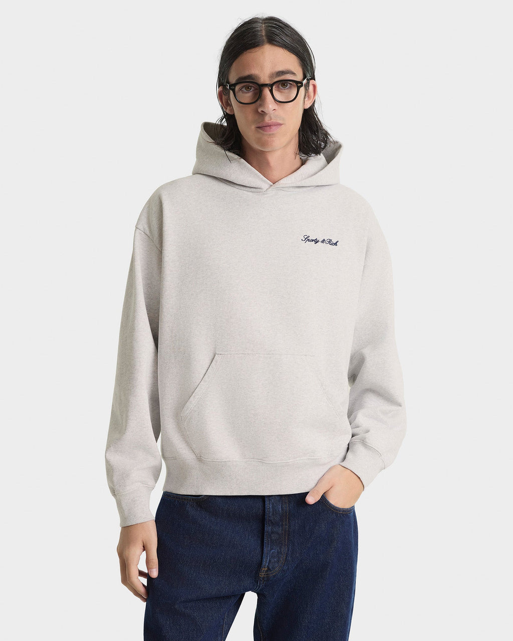 Signature Logo Embroidered Hoodie - Heather Gray/Navy