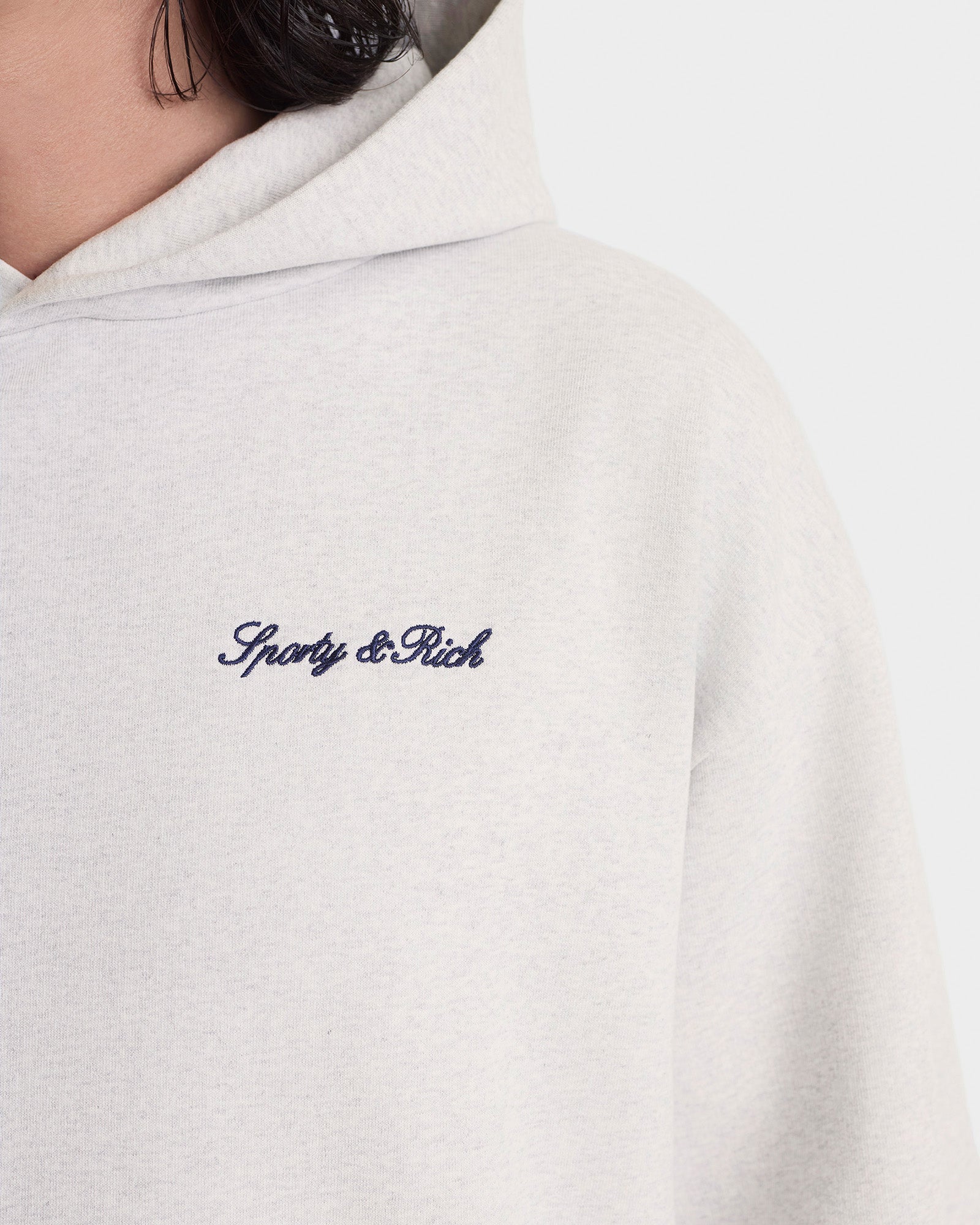 Signature Logo Embroidered Hoodie - Heather Gray/Navy
