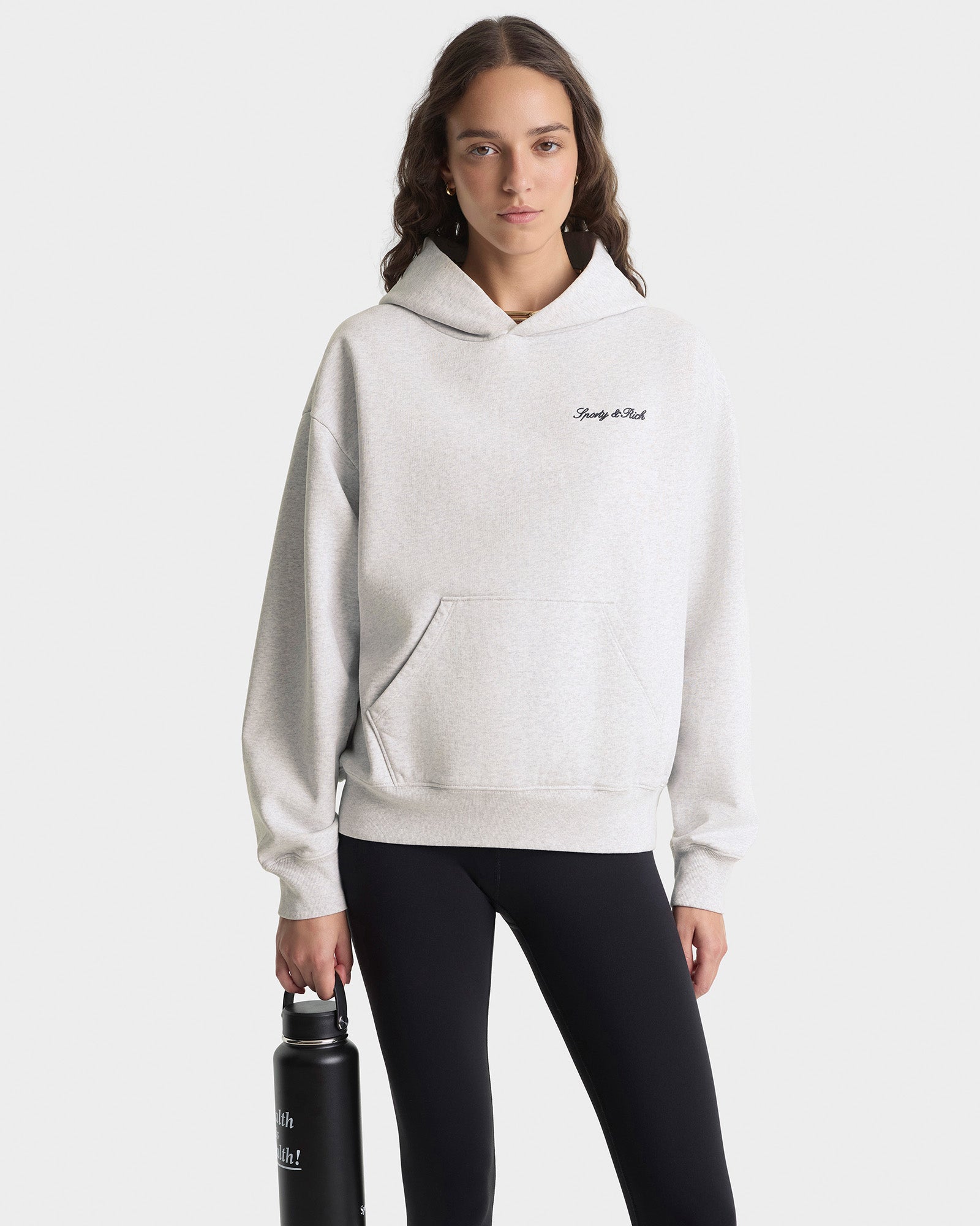 Signature Logo Embroidered Hoodie - Heather Gray/Navy