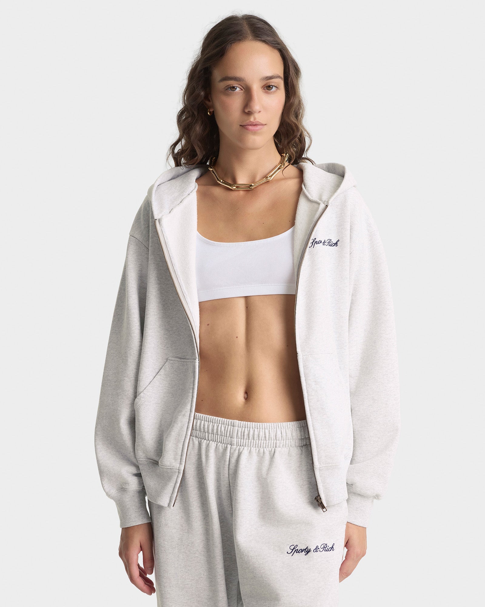 Signature Logo Embroidered Wide Sweatpant - Heather Gray/Navy