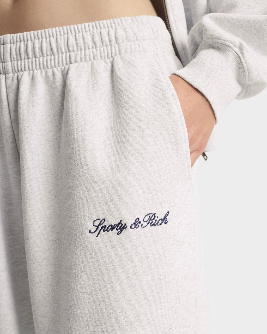 Signature Logo Embroidered Wide Sweatpant - Heather Gray/Navy