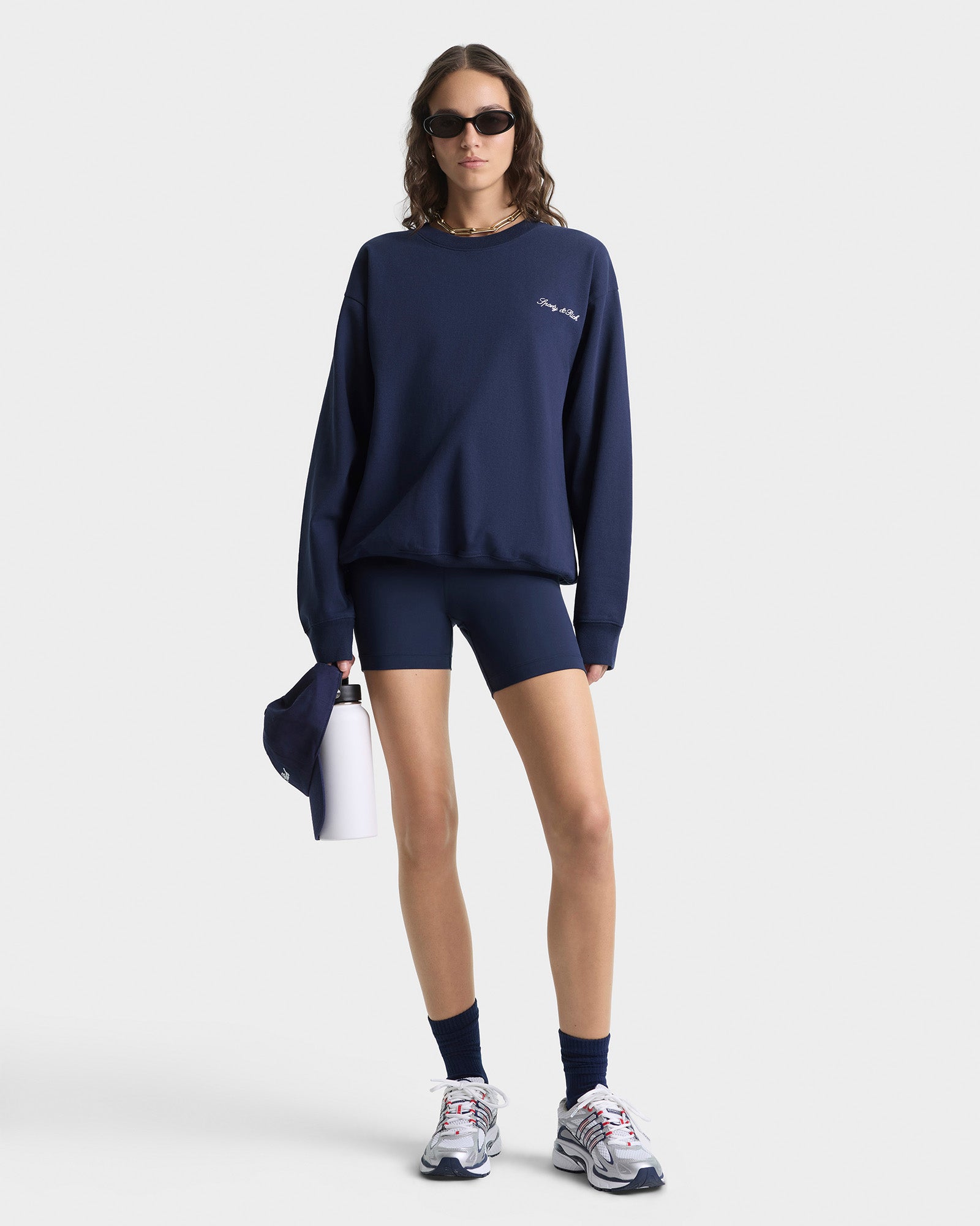 Signature Logo Embroidered Crewneck - Navy/White