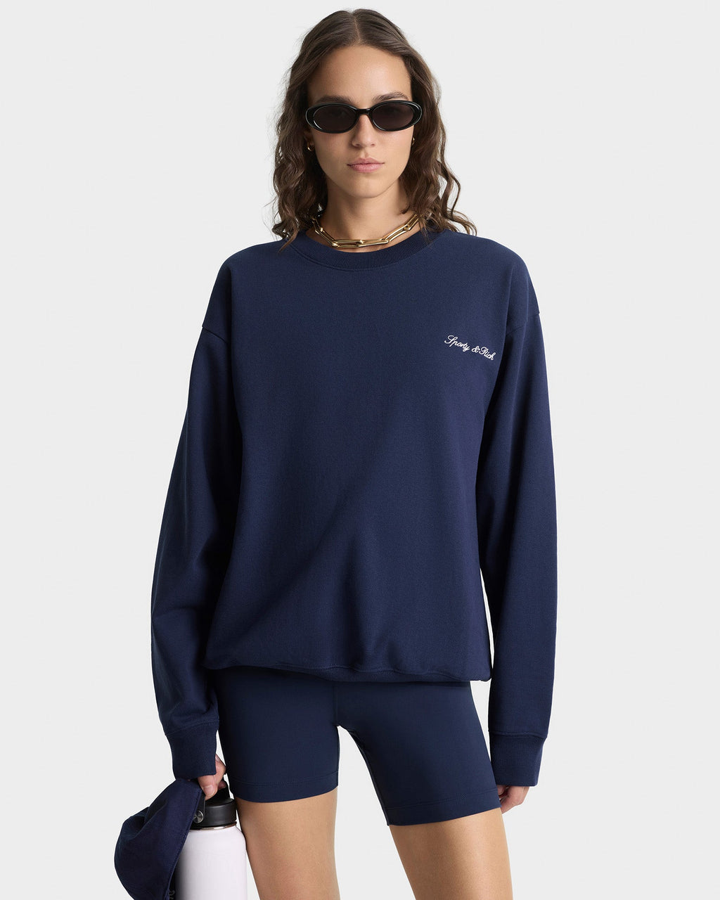 Signature Logo Embroidered Crewneck - Navy/White