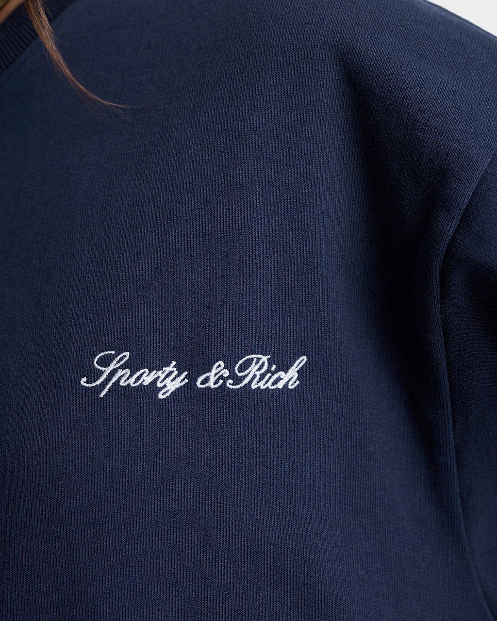Signature Logo Embroidered Crewneck - Navy/White