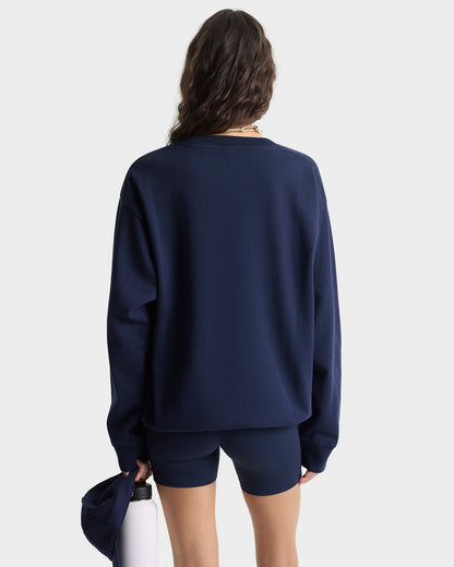 Signature Logo Embroidered Crewneck - Navy/White