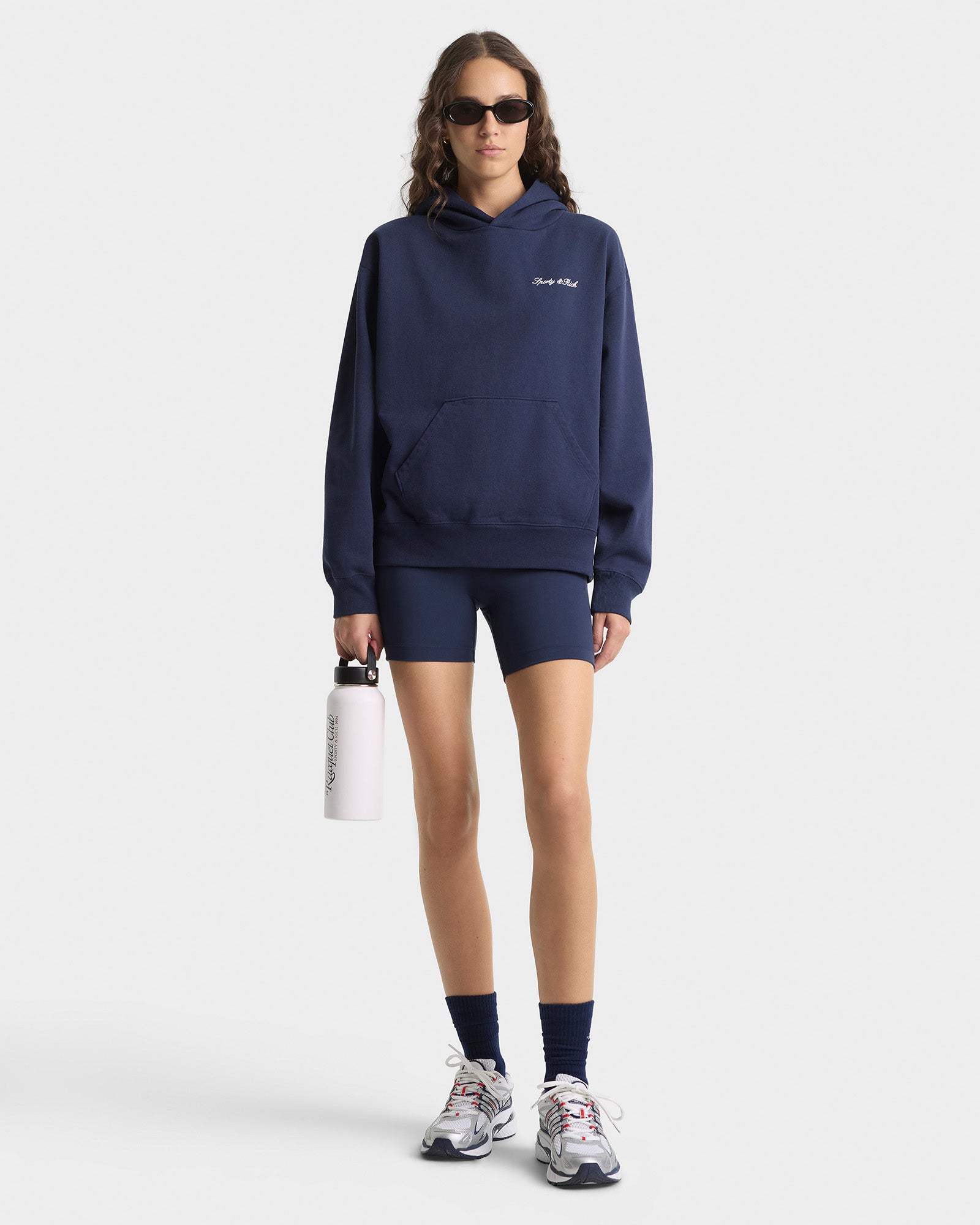 Signature Logo Embroidered Hoodie - Navy/White