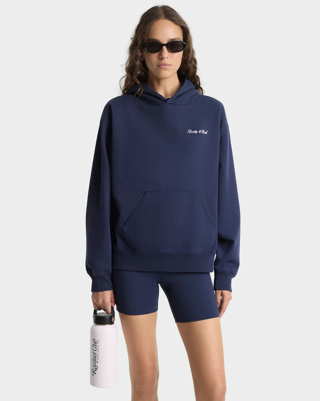 Signature Logo Embroidered Hoodie - Navy/White