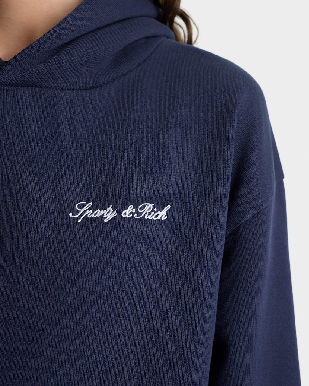 Signature Logo Embroidered Hoodie - Navy/White