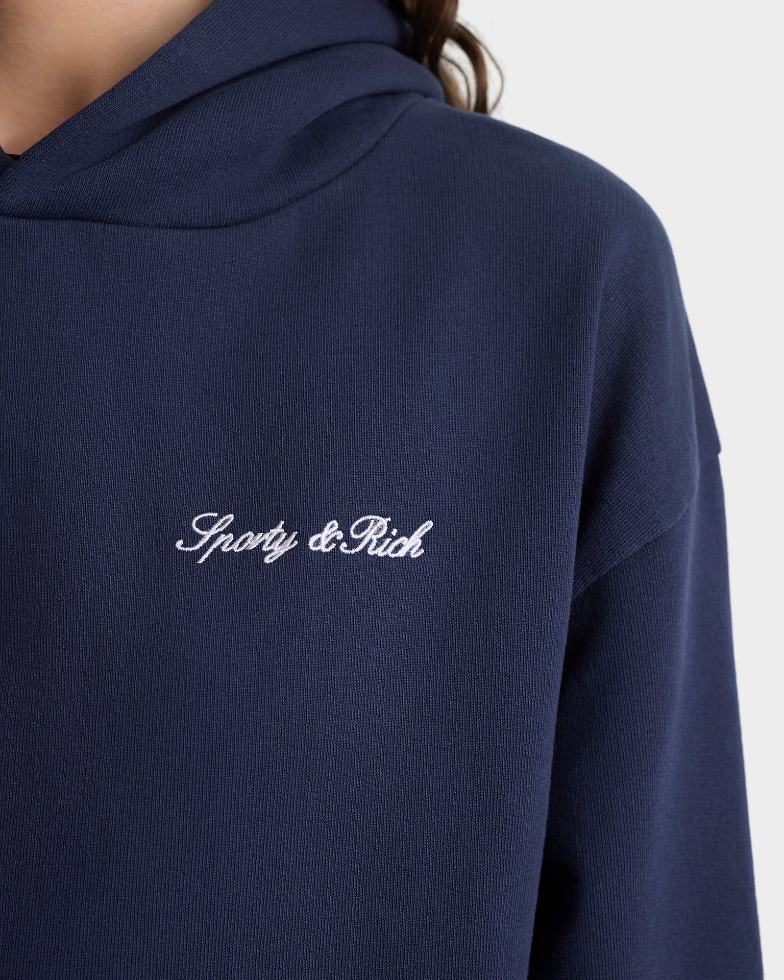 Signature Logo Embroidered Hoodie - Navy/White
