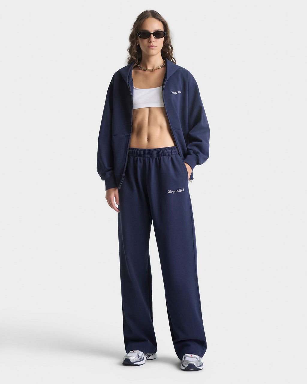 Signature Logo Embroidered Wide Sweatpant - Navy/White