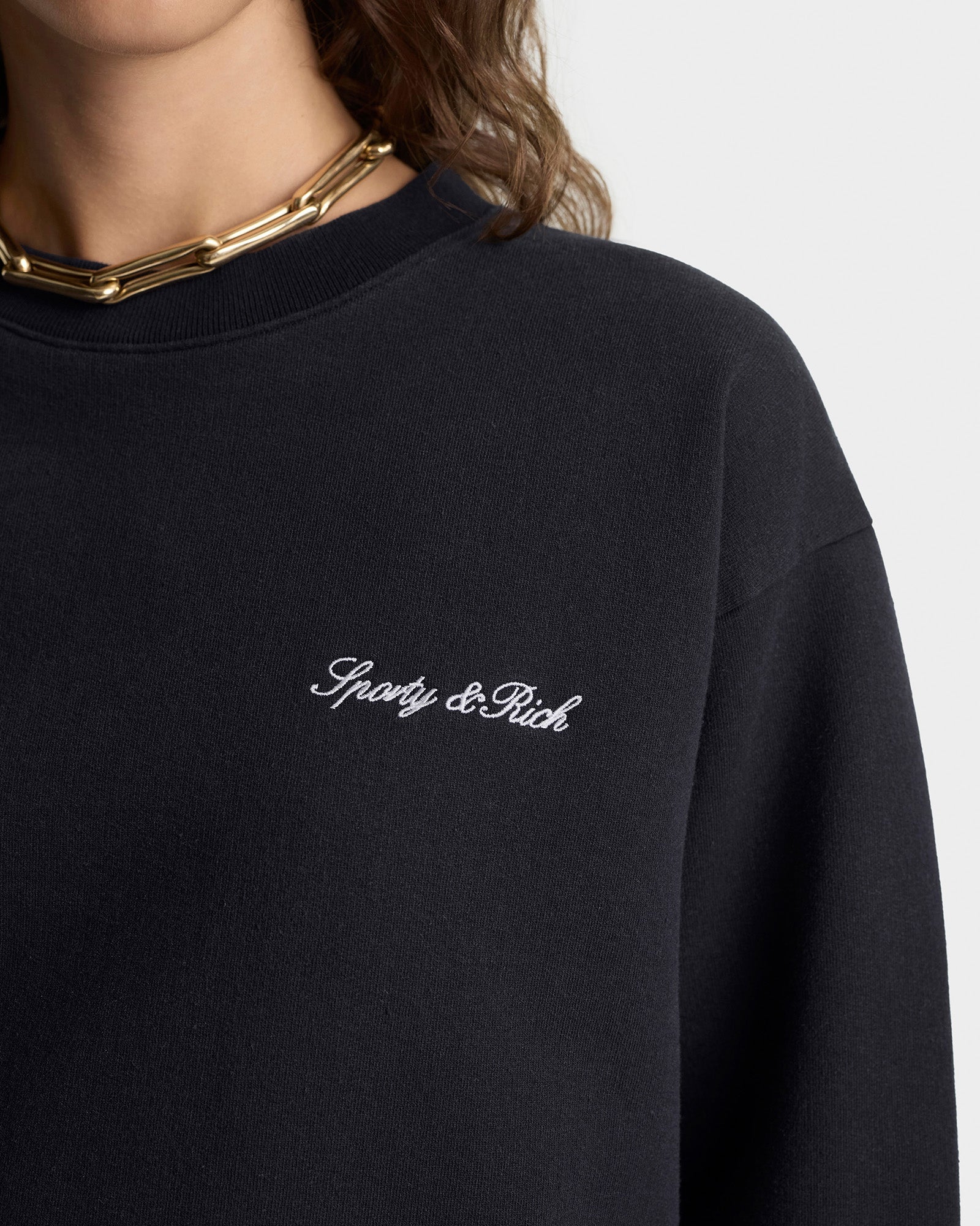 Signature Logo Embroidered Crewneck - Black/White