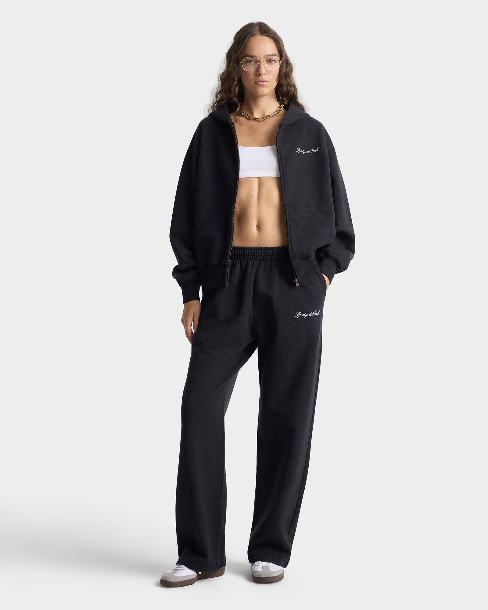 Signature Logo Embroidered Zip Hoodie - Black/White