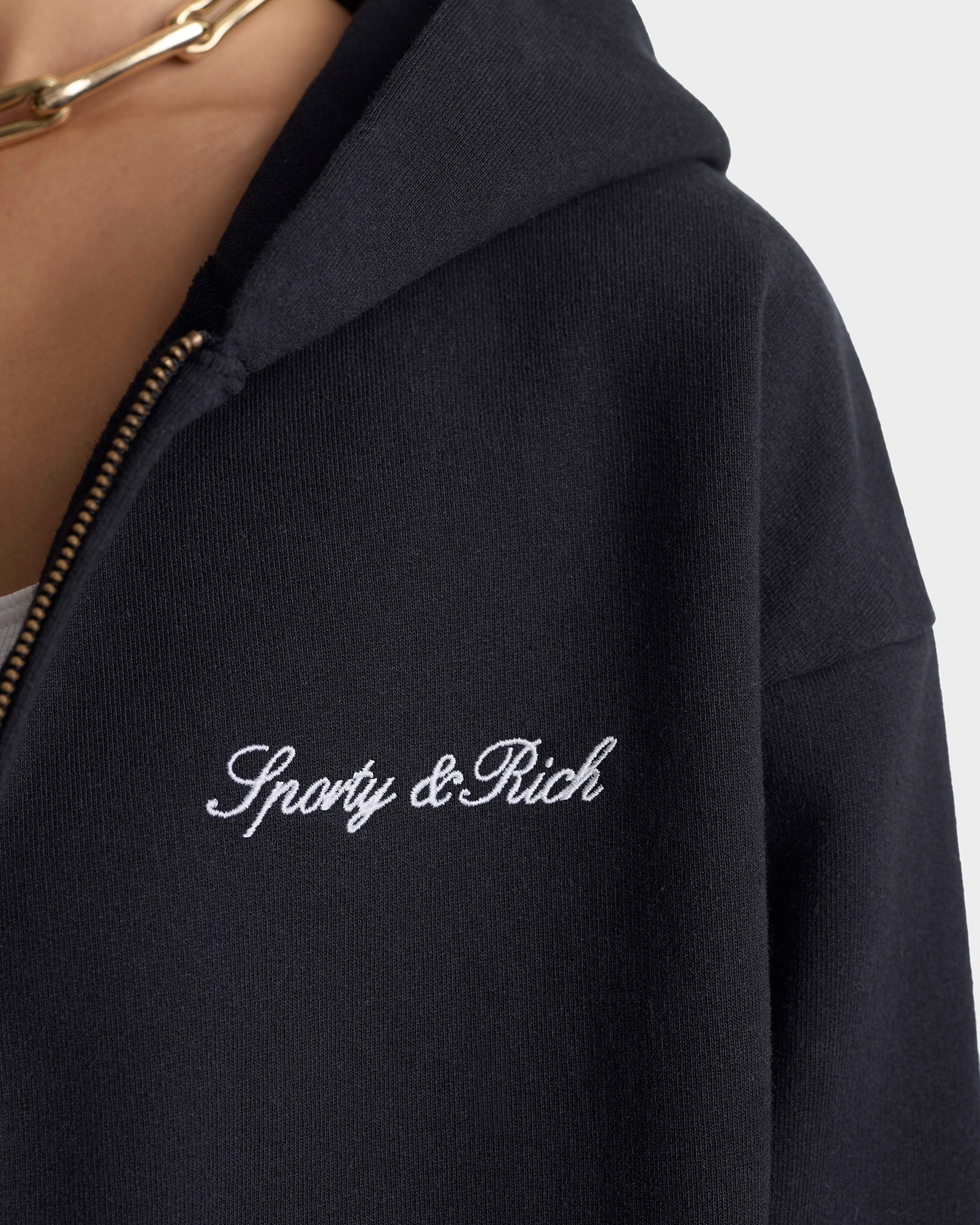 Signature Logo Embroidered Zip Hoodie - Black/White
