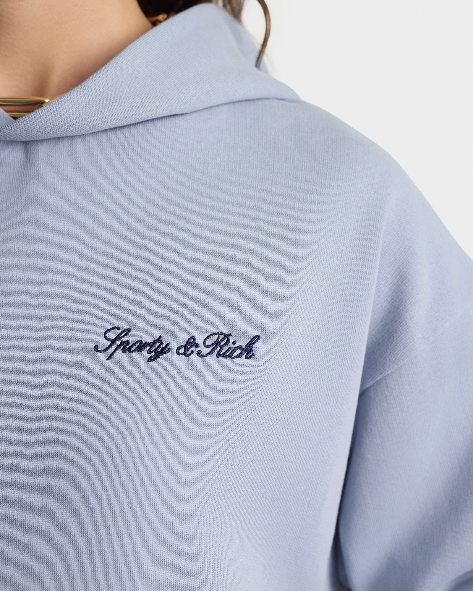 Signature Logo Embroidered Hoodie - Faded Blue/Navy