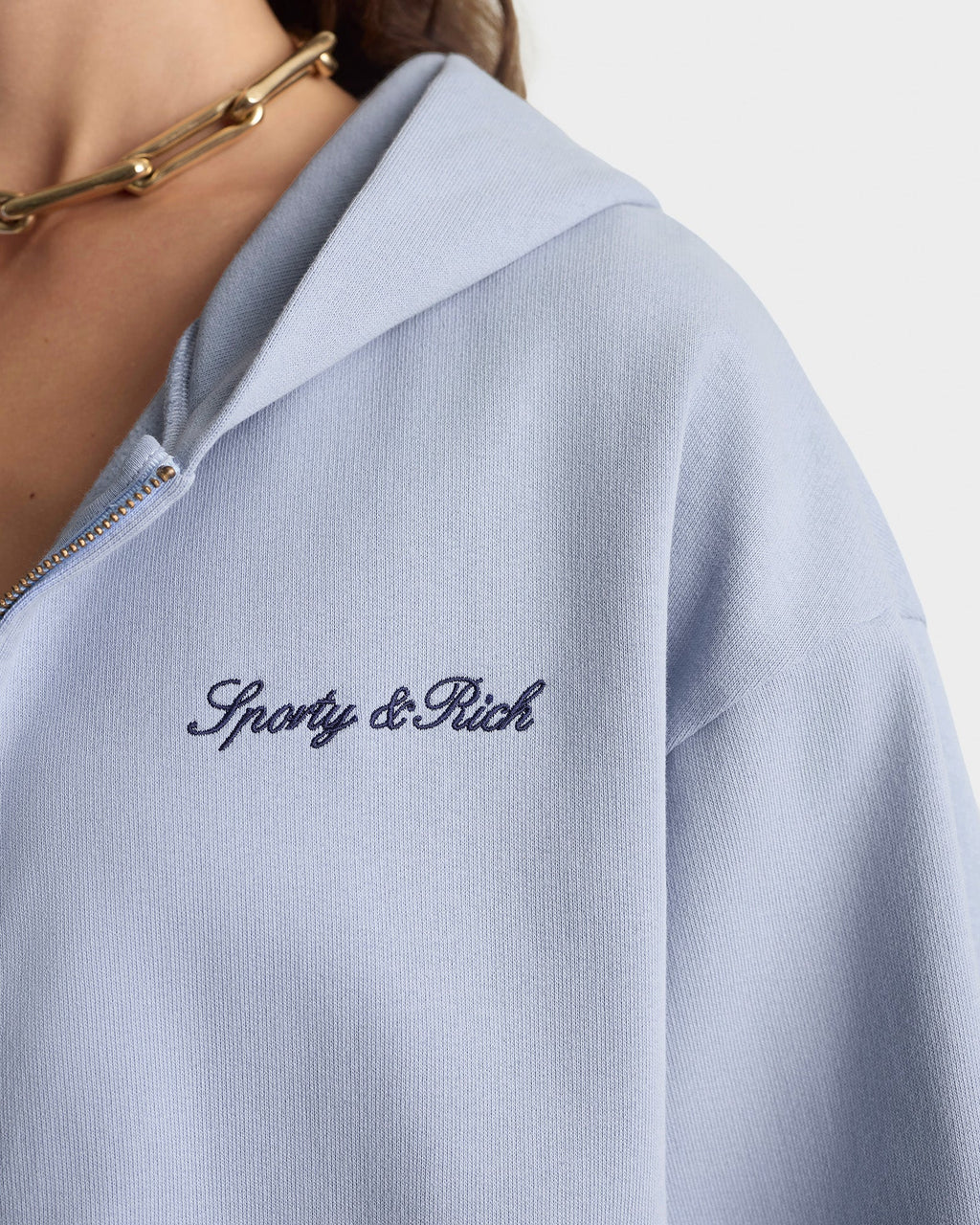 Signature Logo Embroidered Zip Hoodie - Faded Blue/Navy