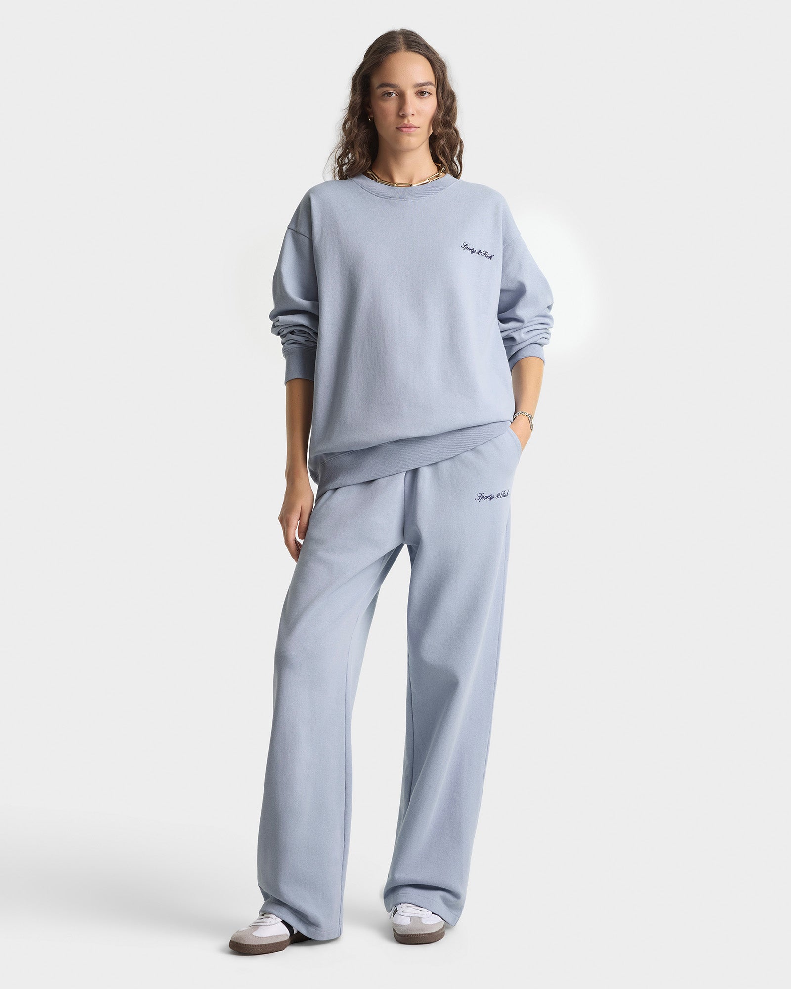 Signature Logo Embroidered Crewneck - Faded Blue/Navy