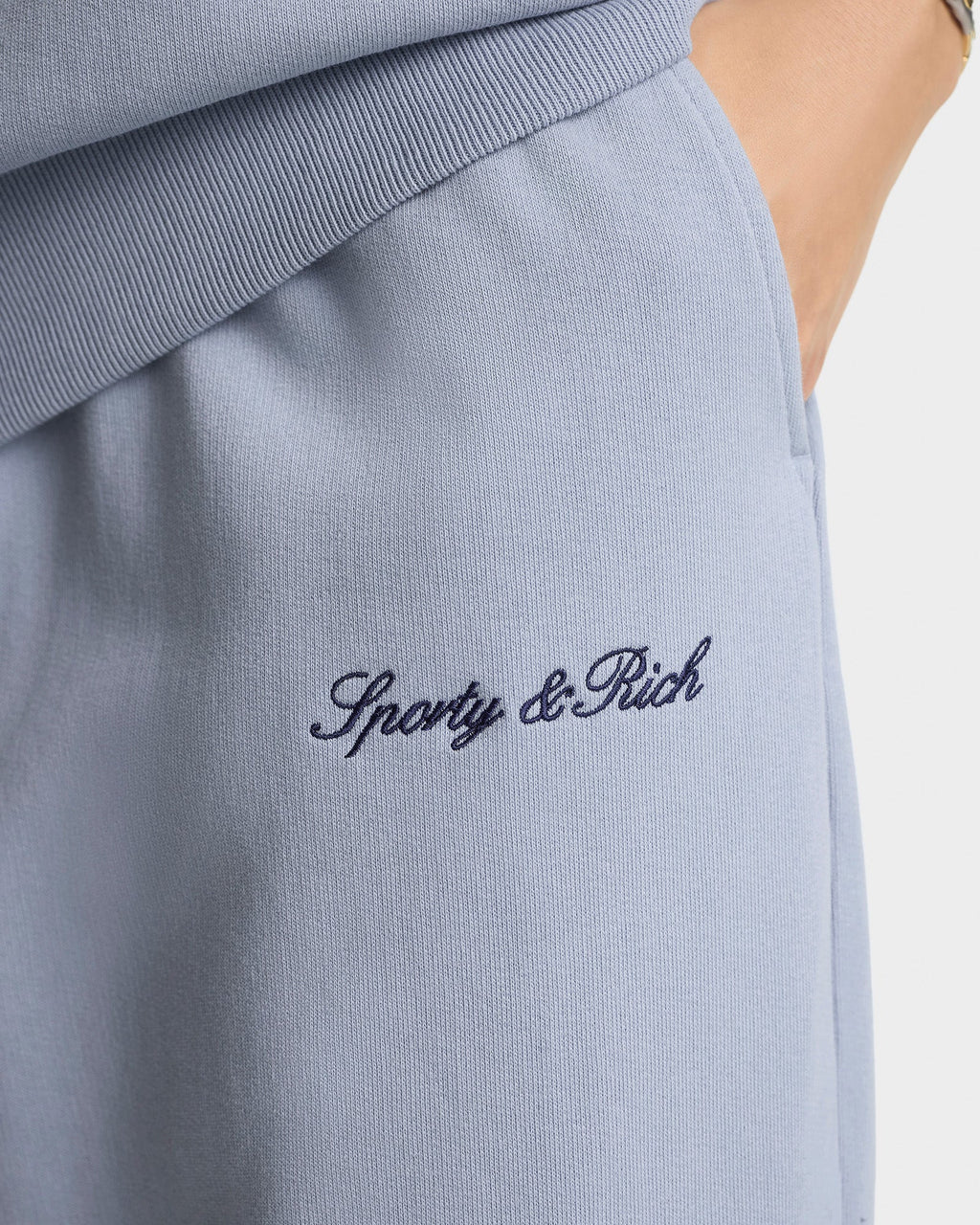 Signature Logo Embroidered Wide Sweatpant - Faded Blue/Navy