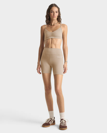 Signature Logo Biker Short - Hazelnut/White