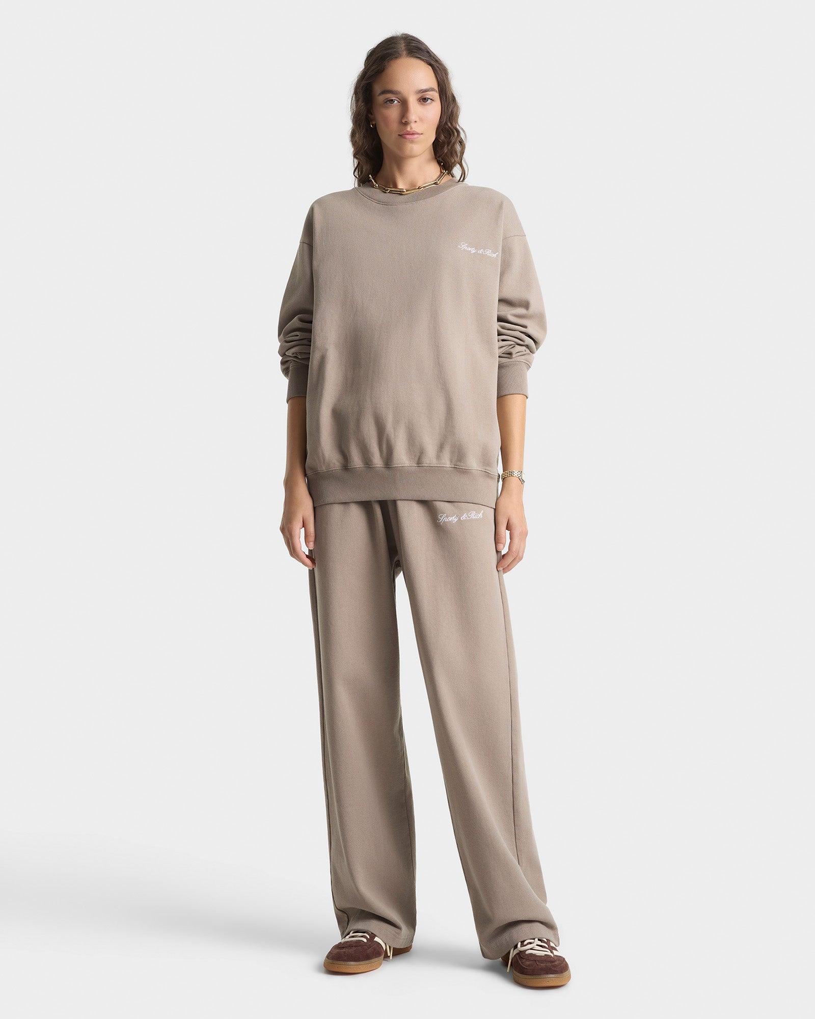 Signature Logo Embroidered Crewneck - Hazelnut/White