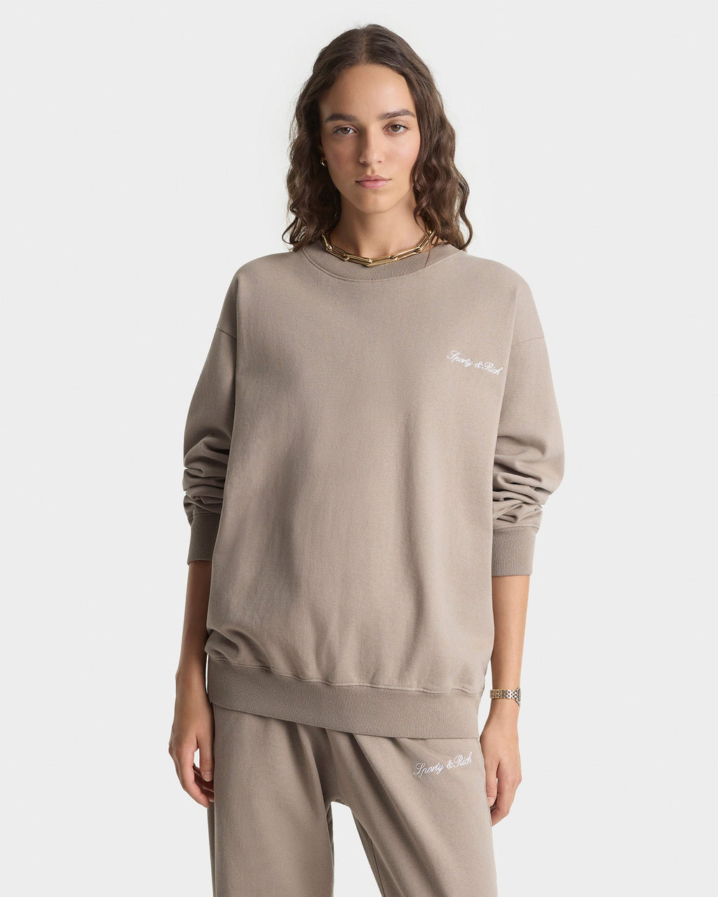 Signature Logo Embroidered Crewneck - Hazelnut/White