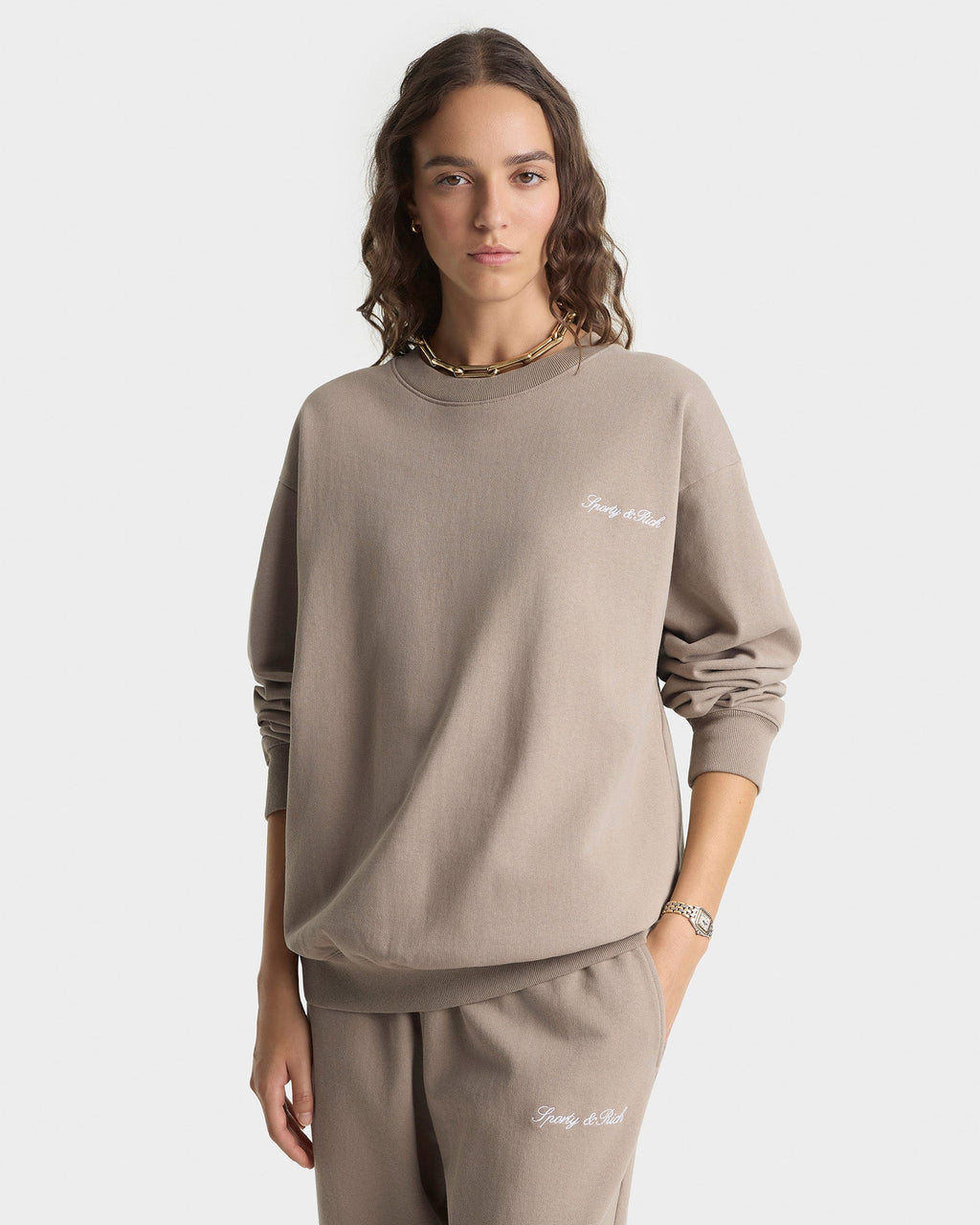 Signature Logo Embroidered Wide Sweatpant - Hazelnut/White