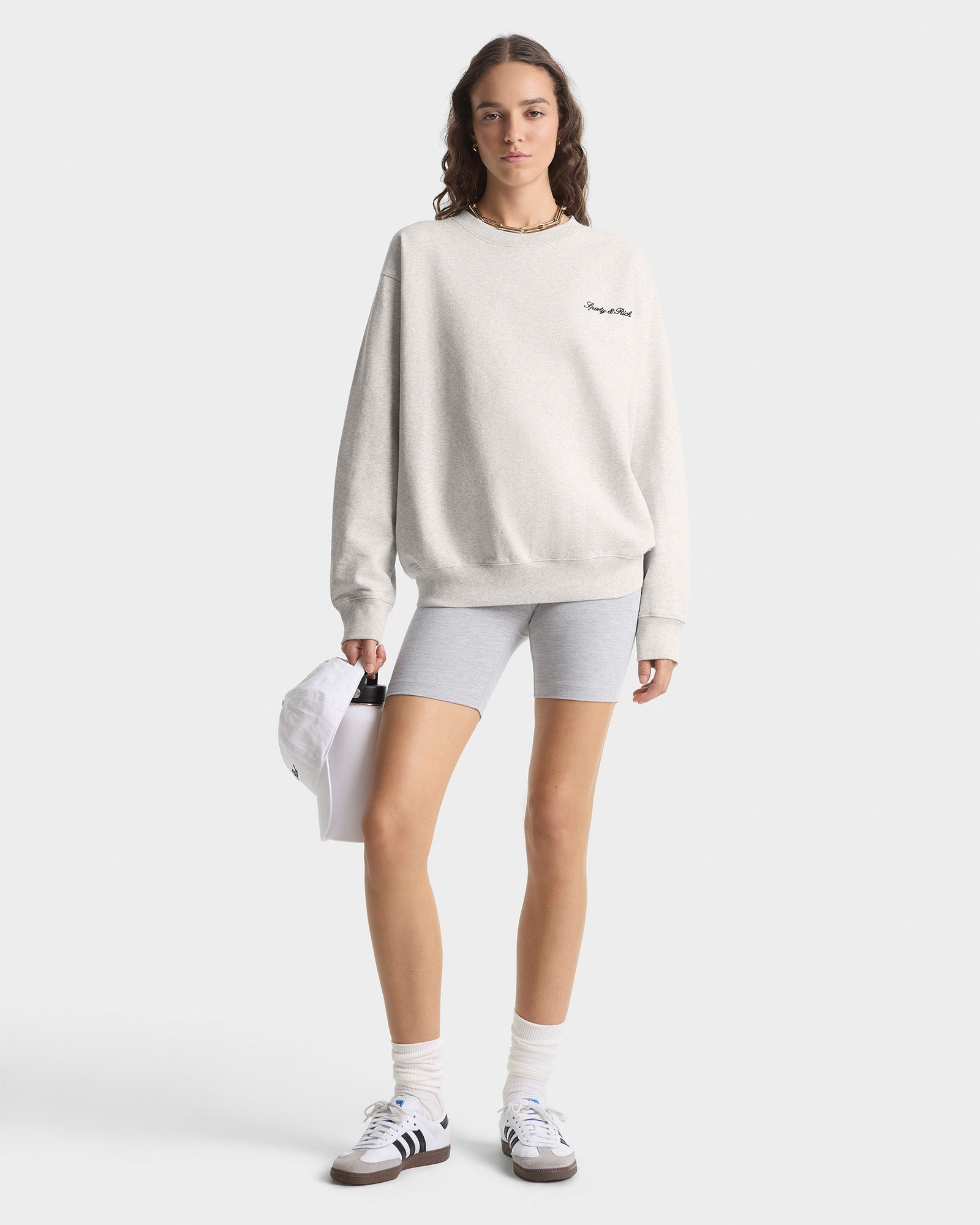 Signature Logo Embroidered Crewneck - Heather Gray/Navy