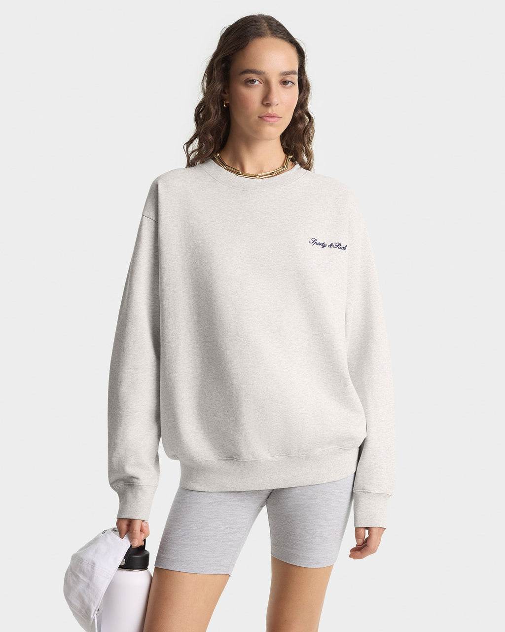 Signature Logo Embroidered Crewneck - Heather Gray/Navy