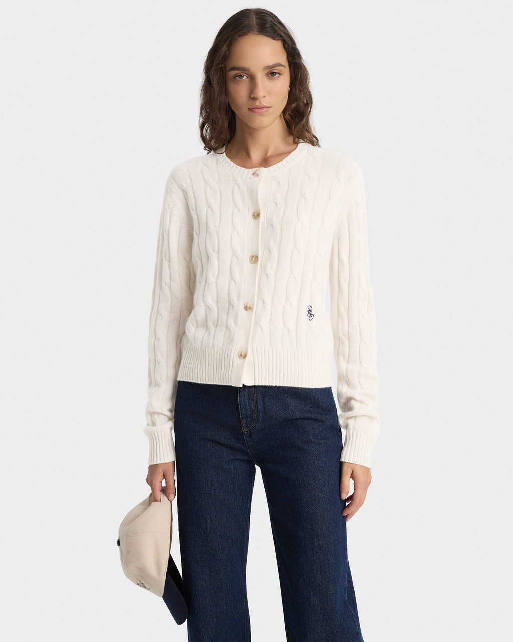 SRC Cableknit Cashmere Cardigan - Ecru