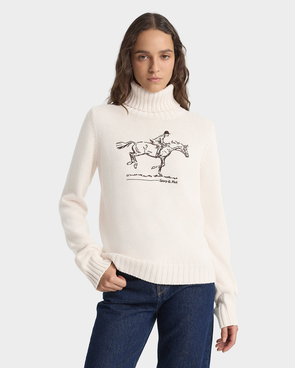 Horse Knitted Turtleneck - Ecru/Chocolate