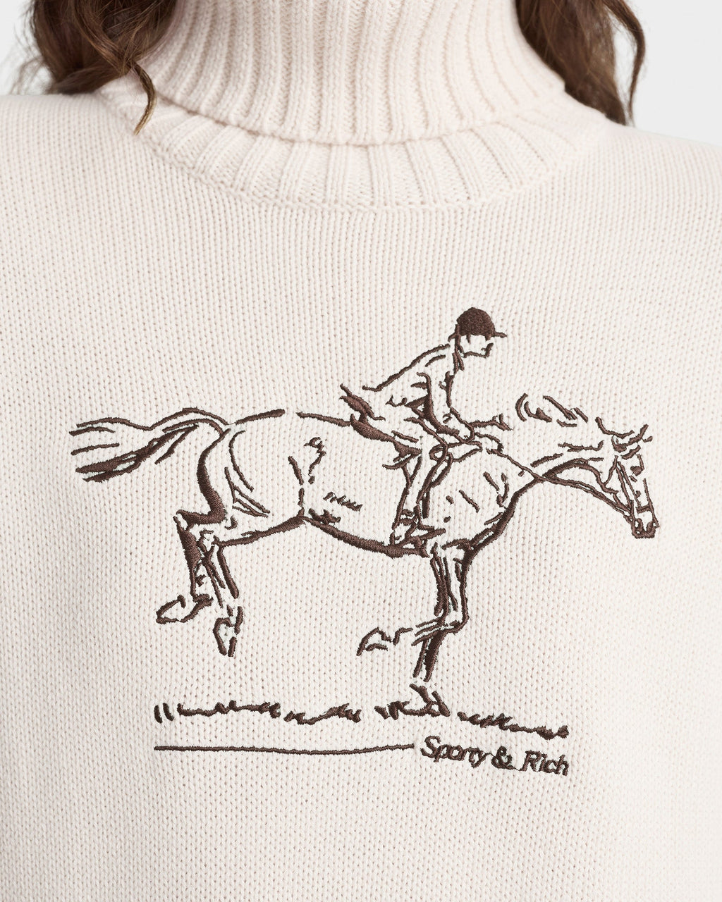 Horse Knitted Turtleneck - Ecru/Chocolate