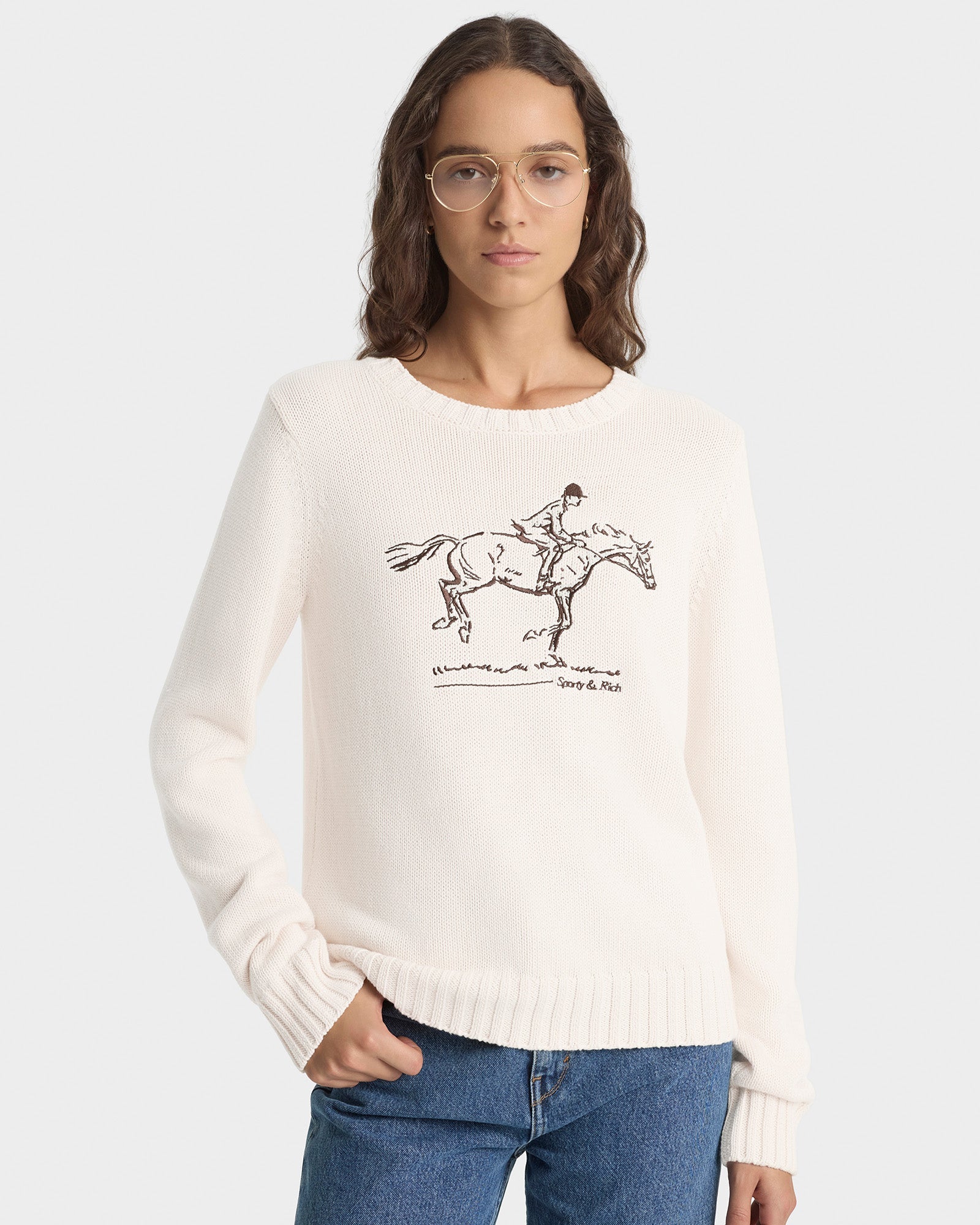 Horse Knitted Sweater - Ecru/Chocolate