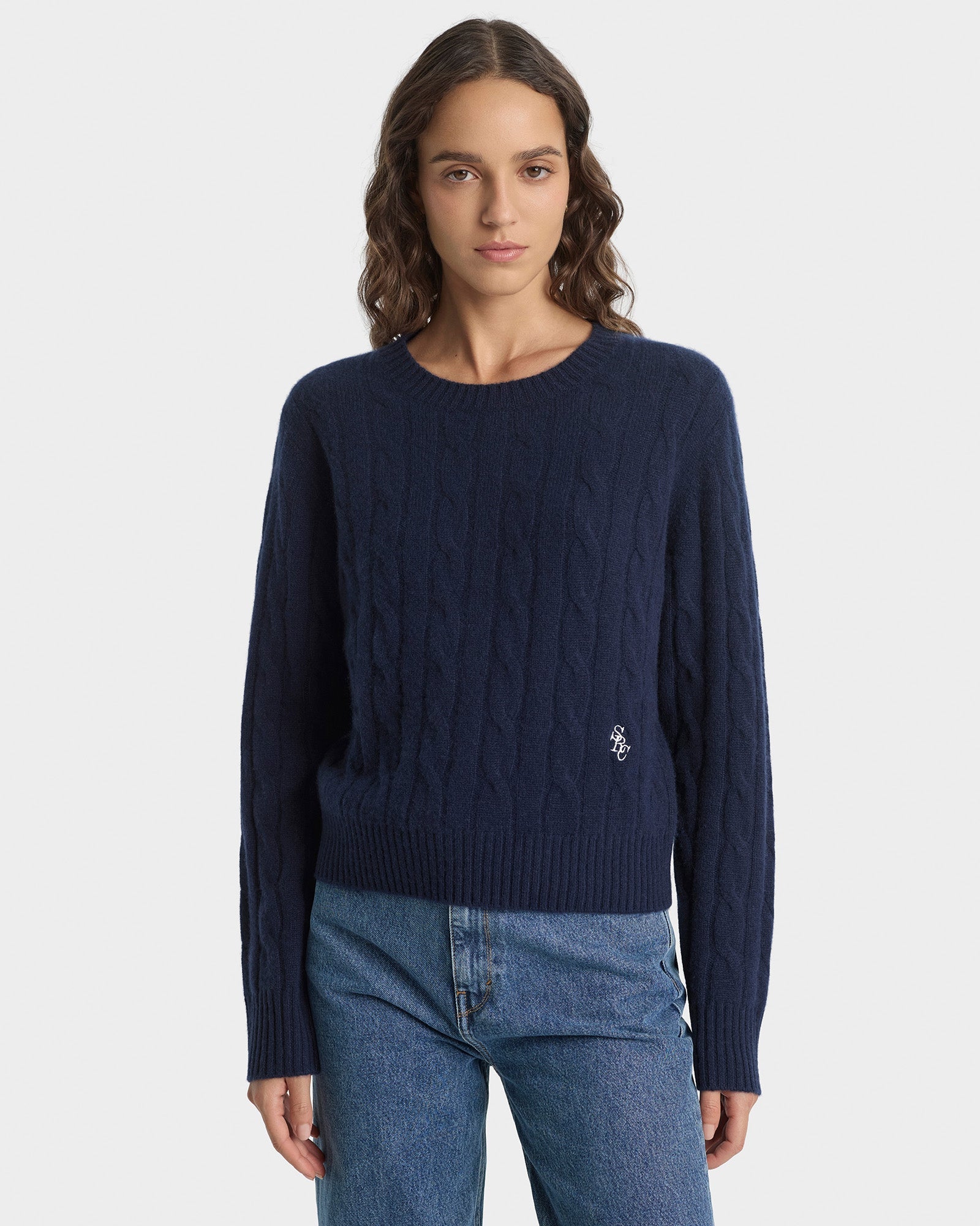 SRC Cableknit Cashmere Sweater - Navy