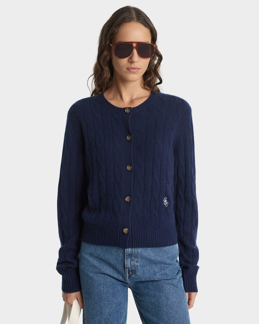 SRC Cableknit Cashmere Cardigan - Navy
