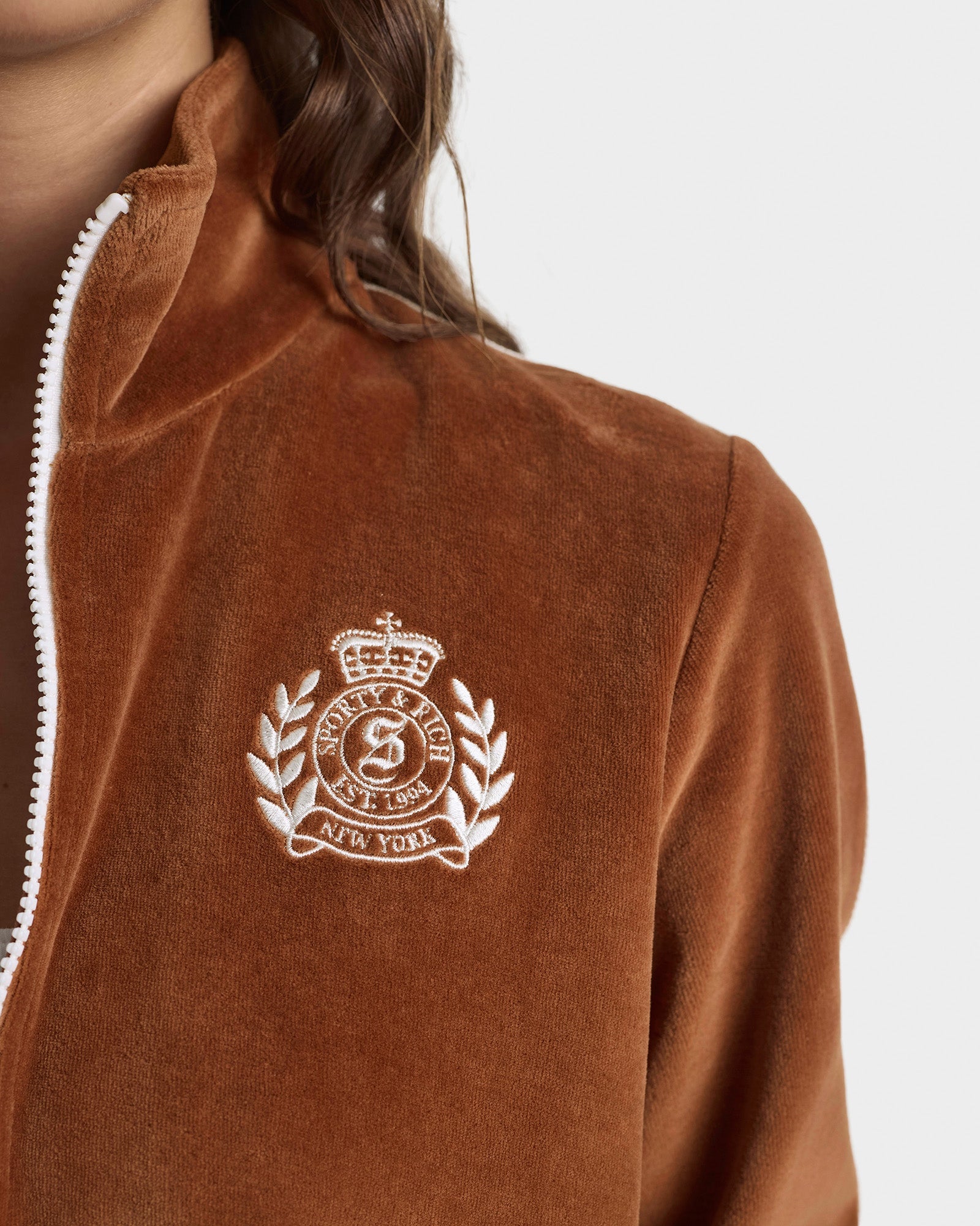 NY Crest Elio Velour Track Jacket - Tobacco