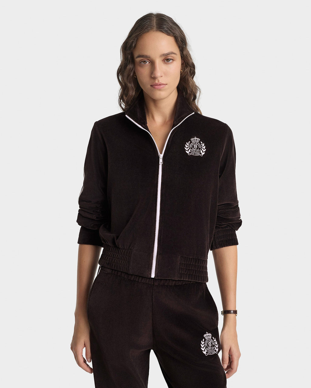 NY Crest Elio Velour Track Jacket - Chocolate