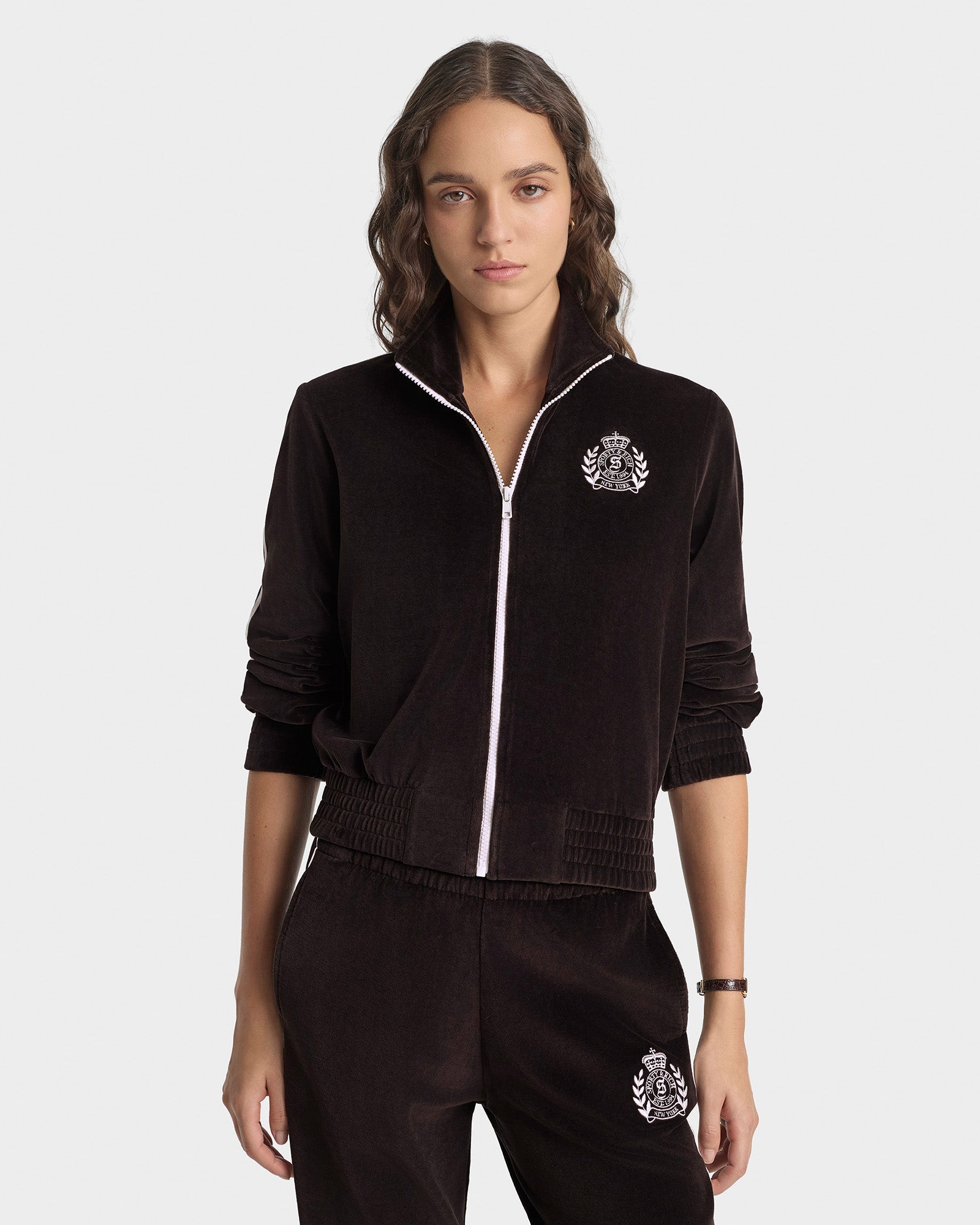 NY Crest Elio Velour Track Jacket - Chocolate