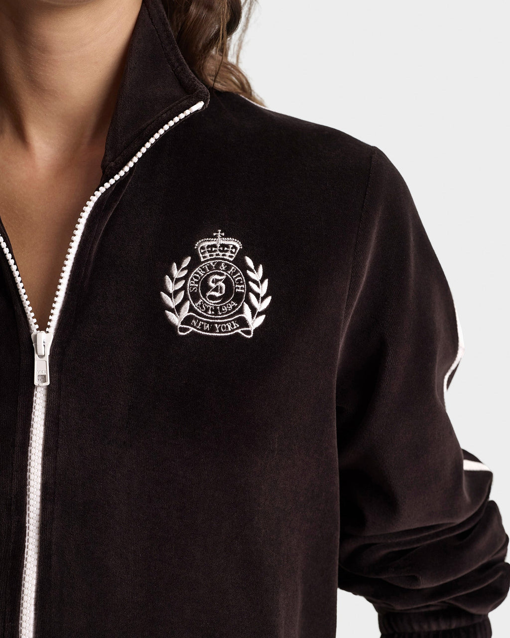 NY Crest Elio Velour Track Jacket - Chocolate