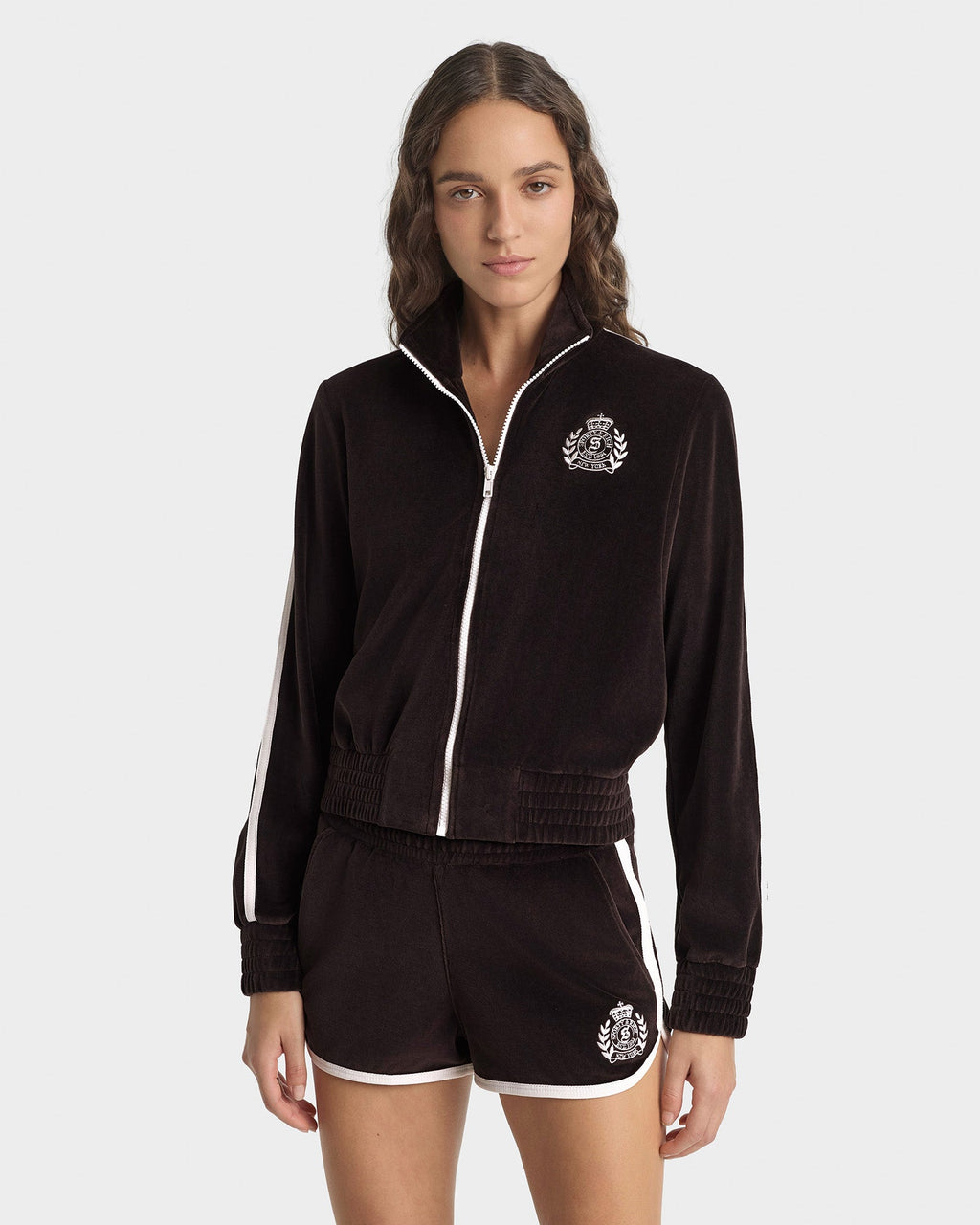 NY Crest Velour Track Short - Chocolate