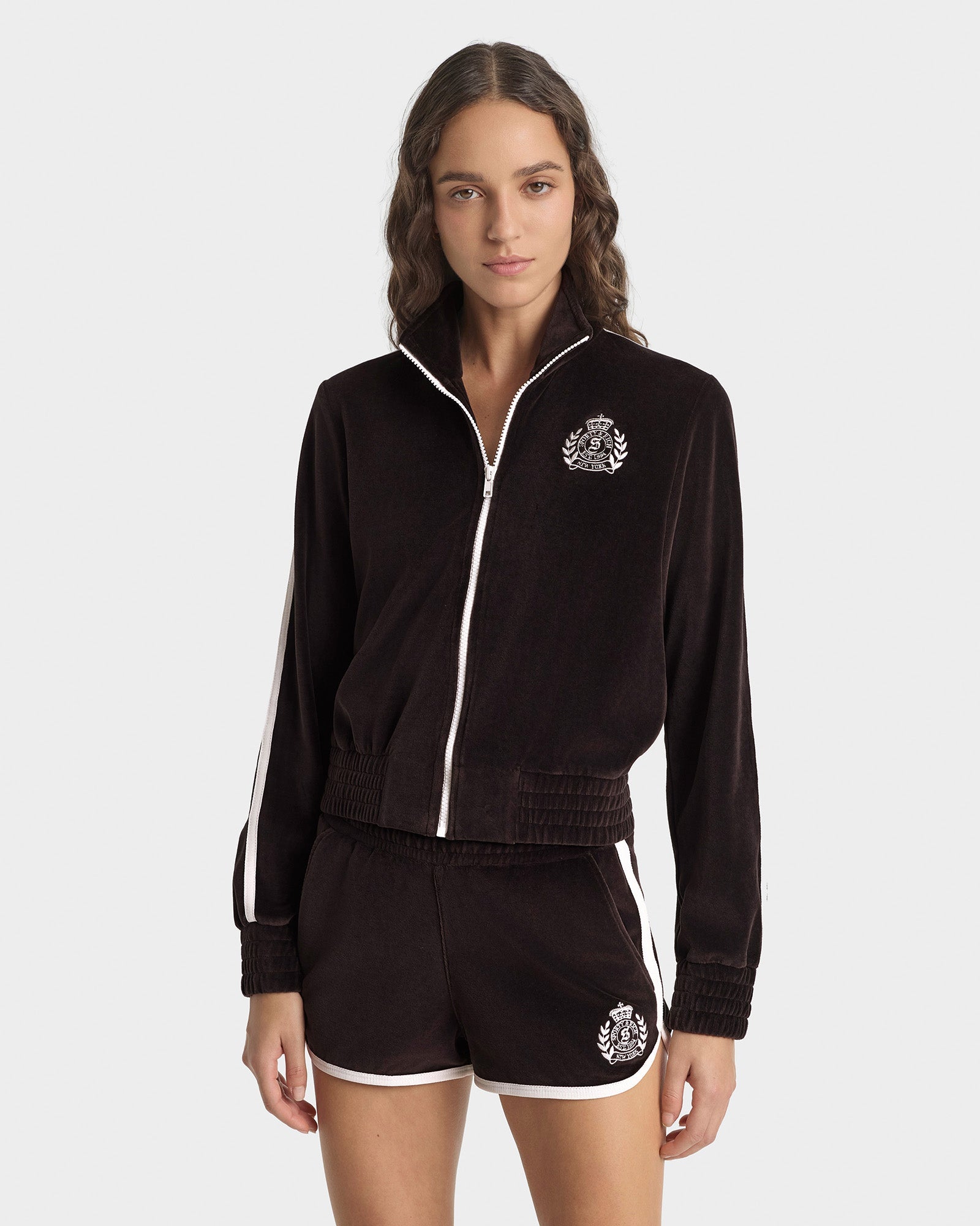 NY Crest Velour Track Short - Chocolate