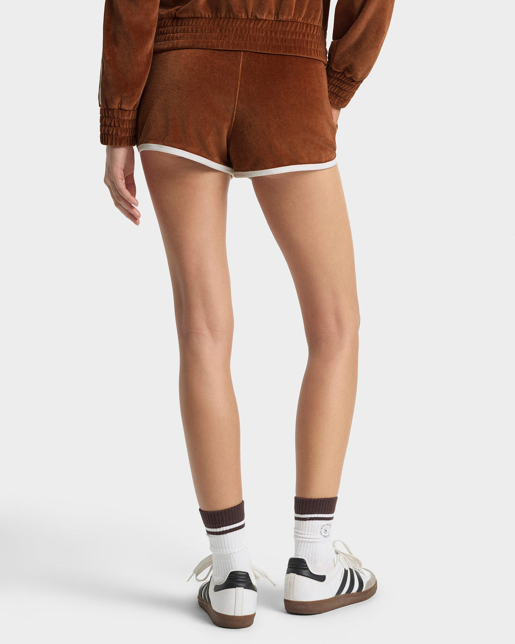 NY Crest Velour Track Short - Tobacco/White