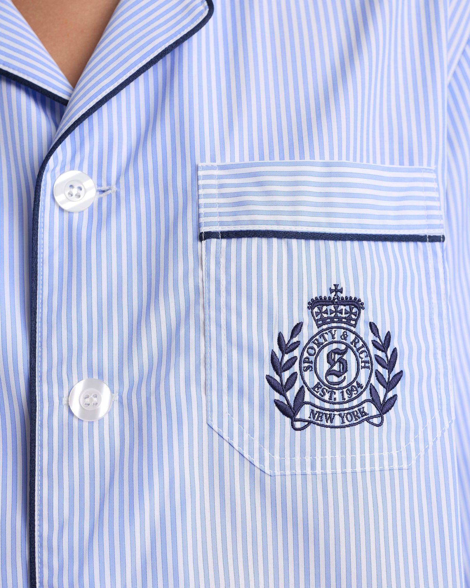 NY Crest Pyjama Shirt - Blue Stripe