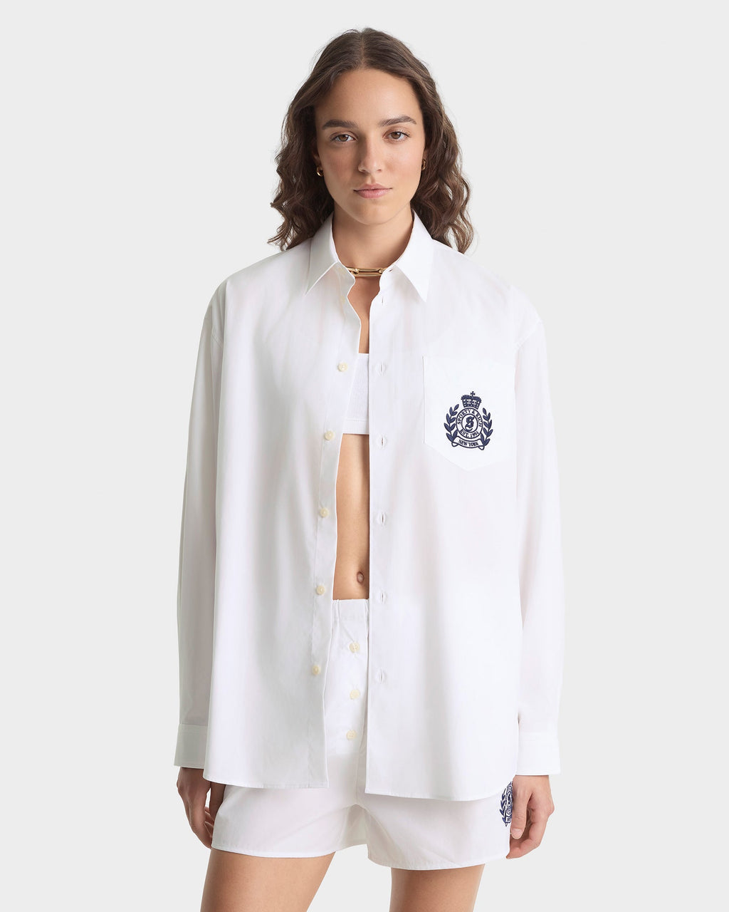 NY Crest Oversized Shirt - White/Navy