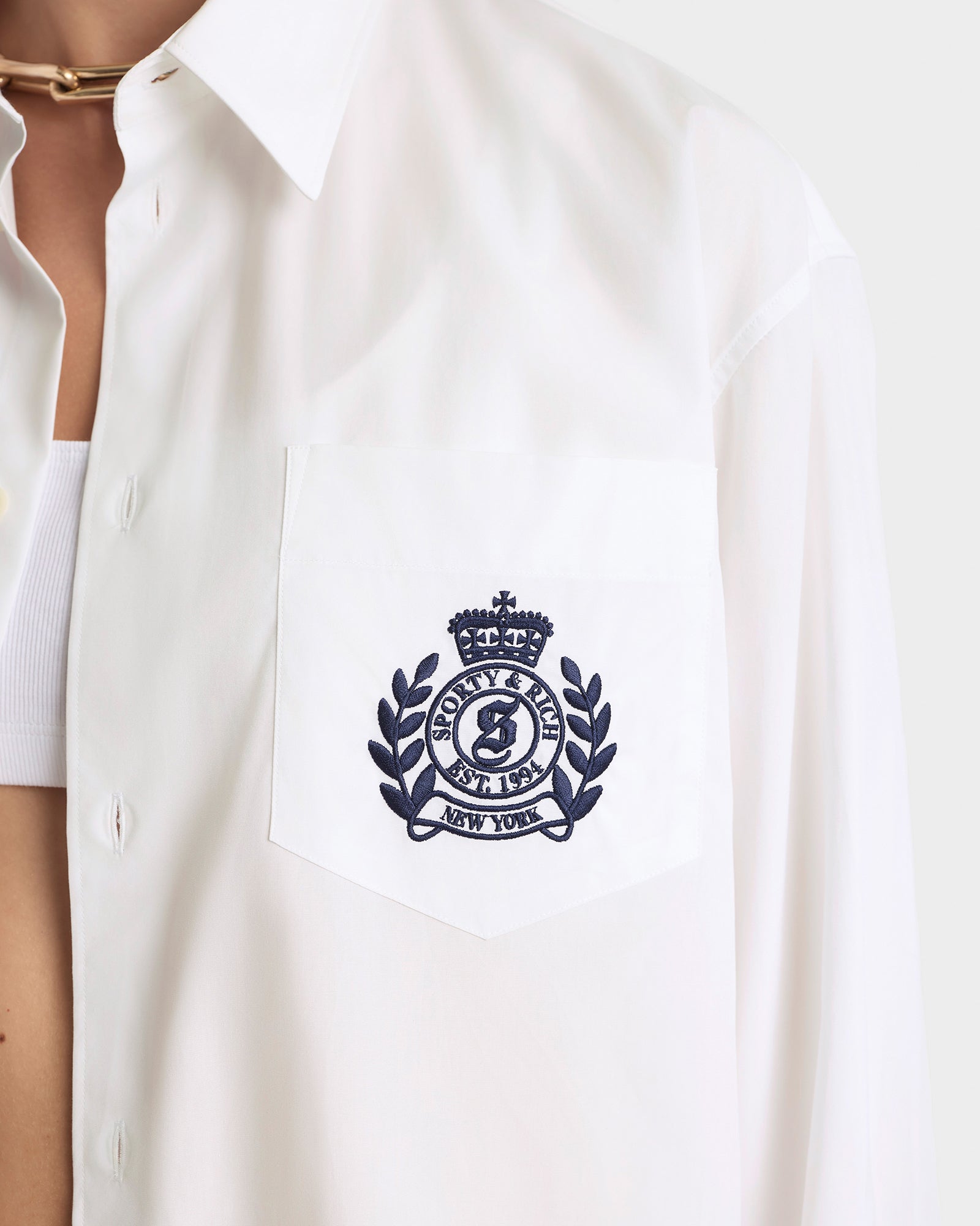 NY Crest Oversized Shirt - White/Navy
