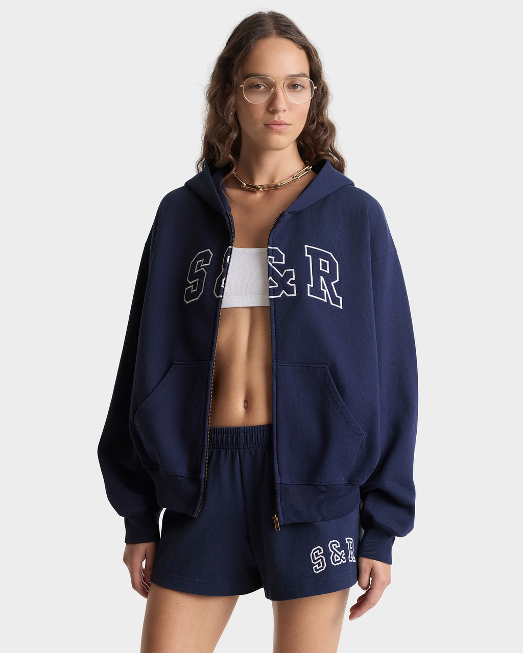 S&R Ivy Zip Hoodie - Navy/White