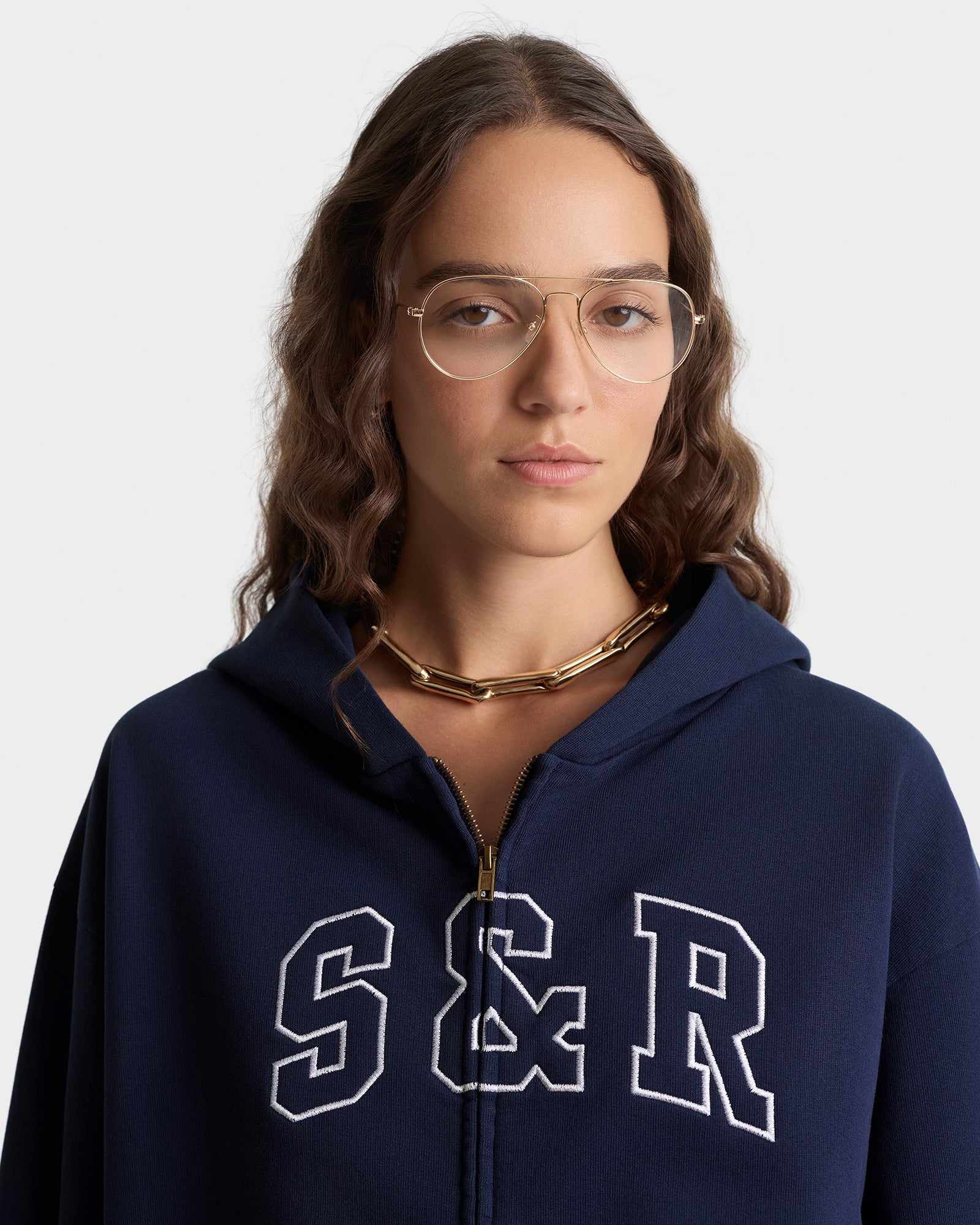 S&R Ivy Zip Hoodie - Navy/White