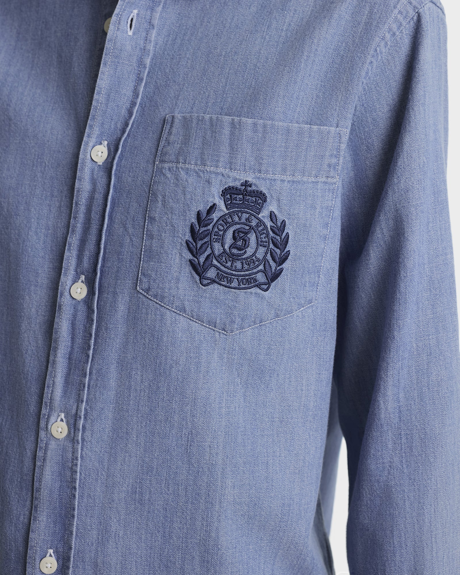 NY Crest Oversized Denim Shirt - Light Blue